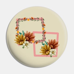 "Bright and Vintage Abstract Square Floral Design Pin