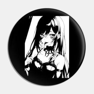 Black & White Long Haired Anime Girl Pin