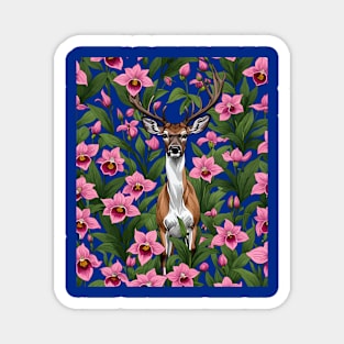 New Hampshire White Tailed Deer And Pink Ladys Slipper Magnet