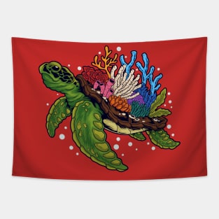 Sea Turtle Coral Illustration Tapestry