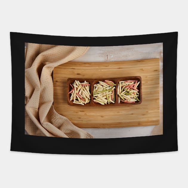 Colorful pasta on a wooden board Tapestry by naturalis