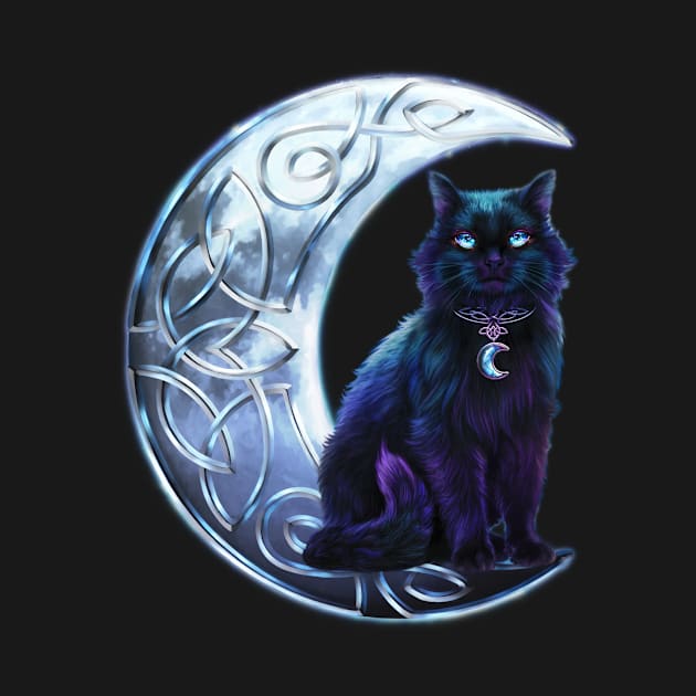 Celtic Black Cat on a Crescent Moon by brigidashwood
