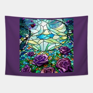 Stained Glass Roses Tapestry
