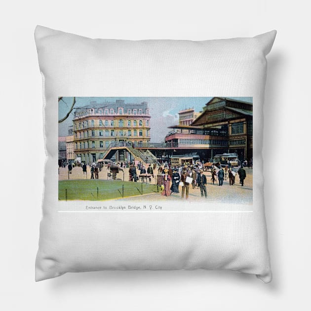 1905 Entrance to Brooklyn Bridge New York City Pillow by historicimage