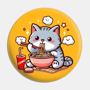 Cute Cat Eating Ramen Pin