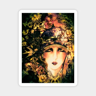 DARK NORTH FLORAL SPRING ART DECO FLAPPER COLLAGE POSTER PRINT Magnet