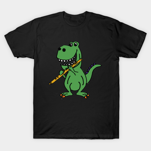 Discover Funny T-rex Dinosaur Playing the Flute - Dinosaur - T-Shirt