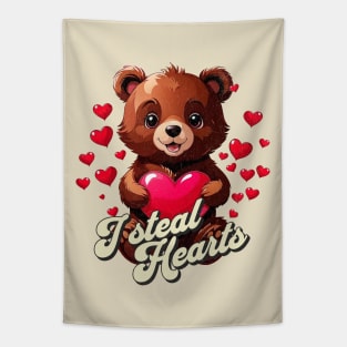 Cute Bear With Hearts Valentines Day I Steal Hearts Tapestry