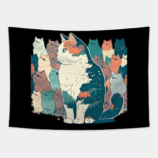 Colorful cute cat style - Retro Cat Tapestry