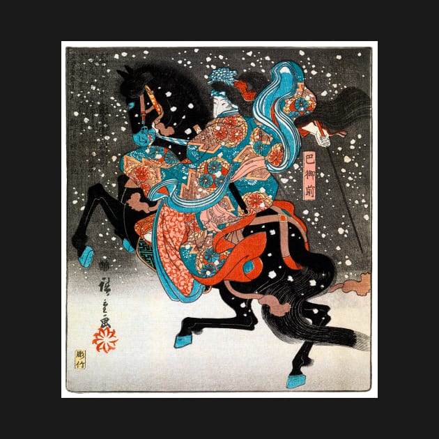 Woman on Galloping Horse in Snow Japan 1845 Utagawa Hiroshige by rocketshipretro