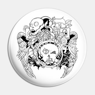 Dope skull characters with wings inking illustration Pin