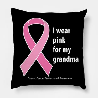 Breast cancer ribbon for grandma, with white type Pillow