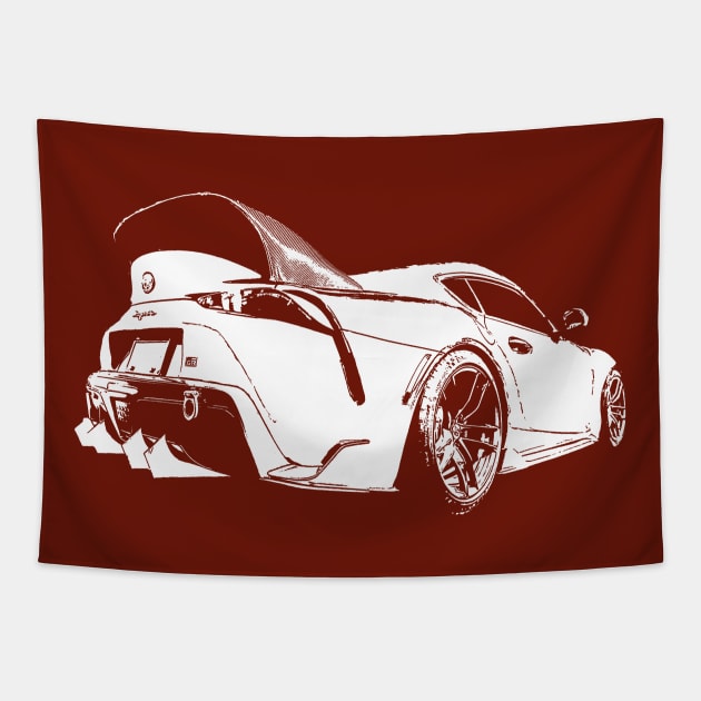 Toyota GR Supra Mk5 - white stylized on dark background Tapestry by mal_photography