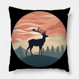 Deer Silhouette Emerald Forest Wanderlust Design Pillow