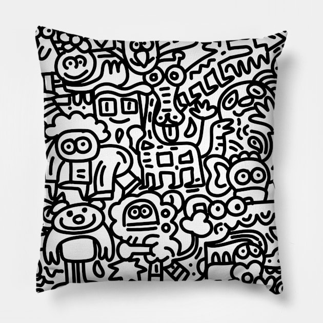 Hand Drawn Vector Illustration of Doodle, cartoon sketch animals illustration Pillow by 9georgeDoodle