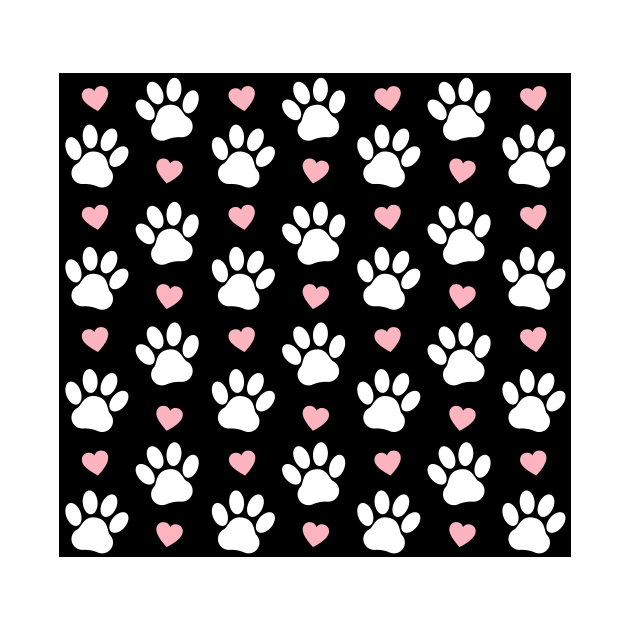 Pattern Of Paws, Dog Paws, White Paws, Pink Hearts by Jelena Dunčević