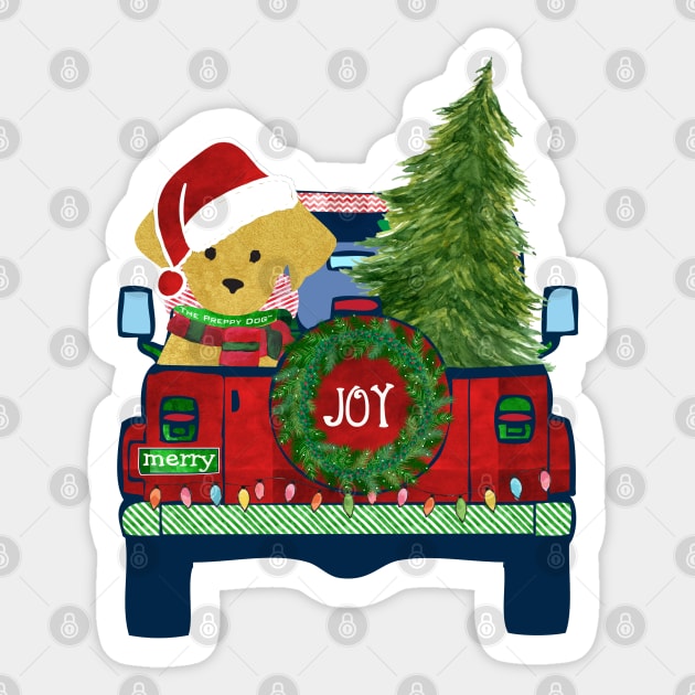 Cute Preppy Golden Retriever Christmas Jeep - Golden Retriever