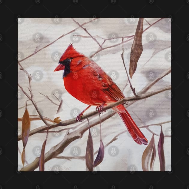 Northern Cardinal with Leaves painting by EmilyBickell