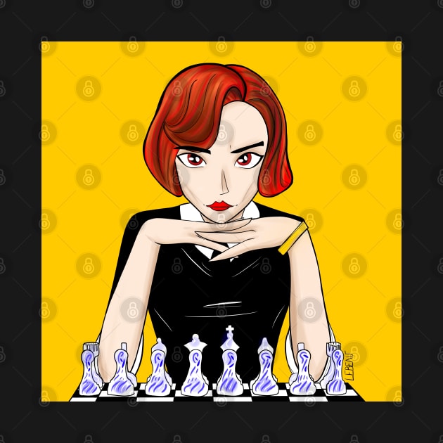 beth harmon the chess master in queen's gambit art by jorge_lebeau