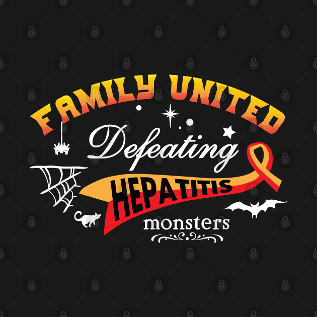 Hepatitis awareness red yellow ribbon Family united Defeating Hepatitis monsters by Shaderepublic