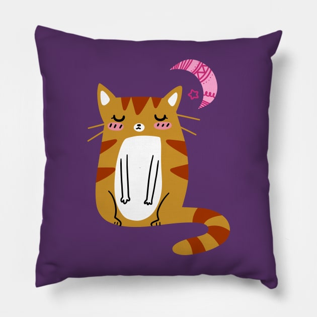 Pink Moon Tabby Cat Pillow by saradaboru