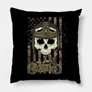 American Biking Skull Camouflage USA Flag Motorcycle Biker Pillow