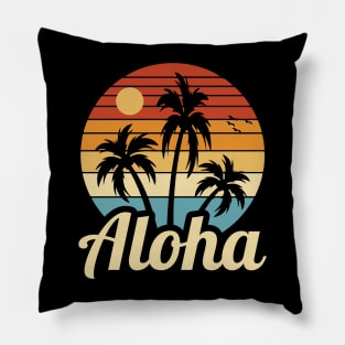 vintage retro sunset palm tree aloha hawaii tropical beach 70s 80s Pillow