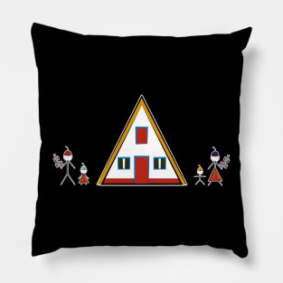 Madeira Island Stick Figure Family inspired by Folklore and Santana House Pillow