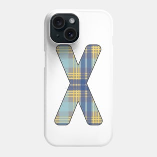 Monogram Letter X, Blue, Yellow and Grey Scottish Tartan Style Typography Design Phone Case