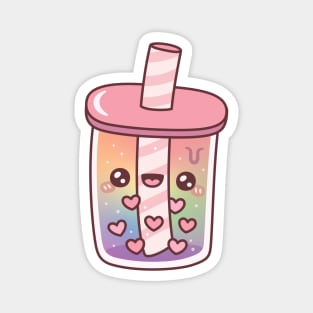 Cute Rainbow Bubble Tea With Heart Boba Pearls Magnet