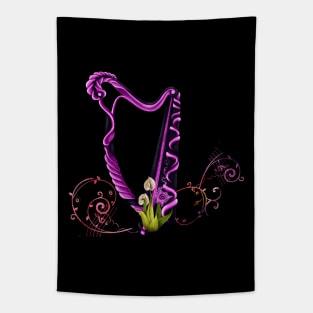 Wonderful elegant harp and flowers Tapestry