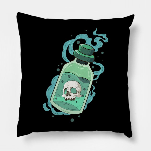 Japanese Skeleton venom bottle - Vector art illustration Pillow by Yabisan_art