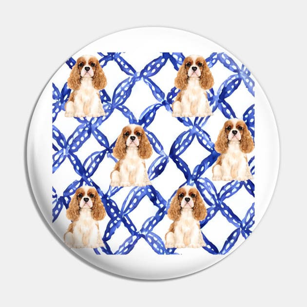 King Charles spaniels and blue lattice seamless pattern Pin by SophieClimaArt