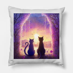 Adorable Two Cats Sunset Gaze Pillow