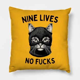 Nine Lives No Cares - Bold Feline Statement Pillow