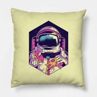 Astronaut eating Pizza and Donut Pillow