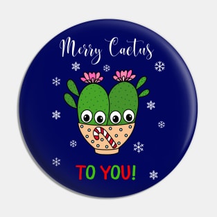 Merry Cactus To You - Cacti Couple In Christmas Candy Cane Bowl Pin