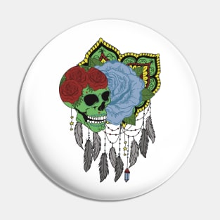 Lime green skull dream catcher Pin