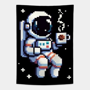 8-Bit Astronaut Coffee Break - Retro Space Pixel Art Tapestry