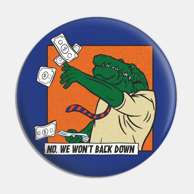 Vintage We Won't Back Down // Florida Blue & Orange Comic Swamp Alligator Pin by SLAG_Creative