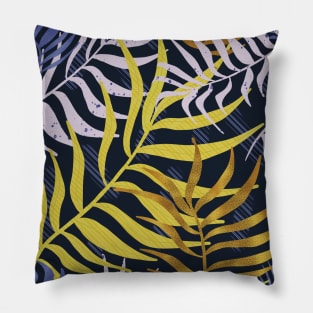 Blue Tropical Leaves Pattern Pillow