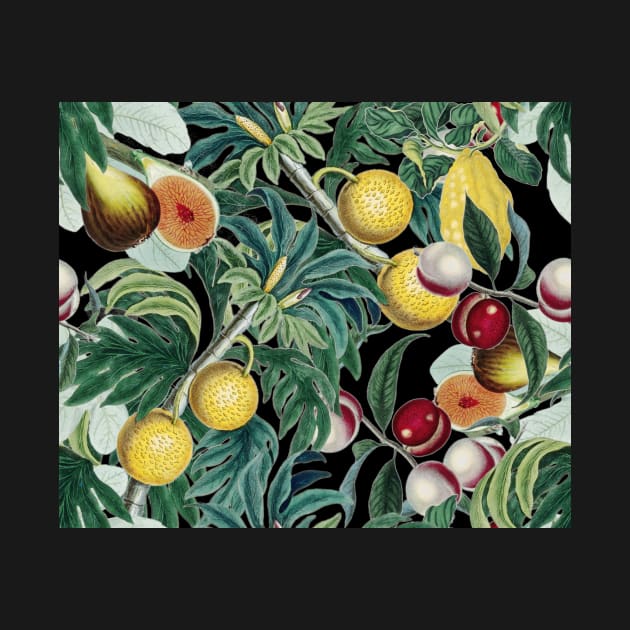 Vintage Fruit Pattern on black by MarbleCloud