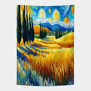 Vincent Van Gogh Inspired Golden Wheat Field Tapestry