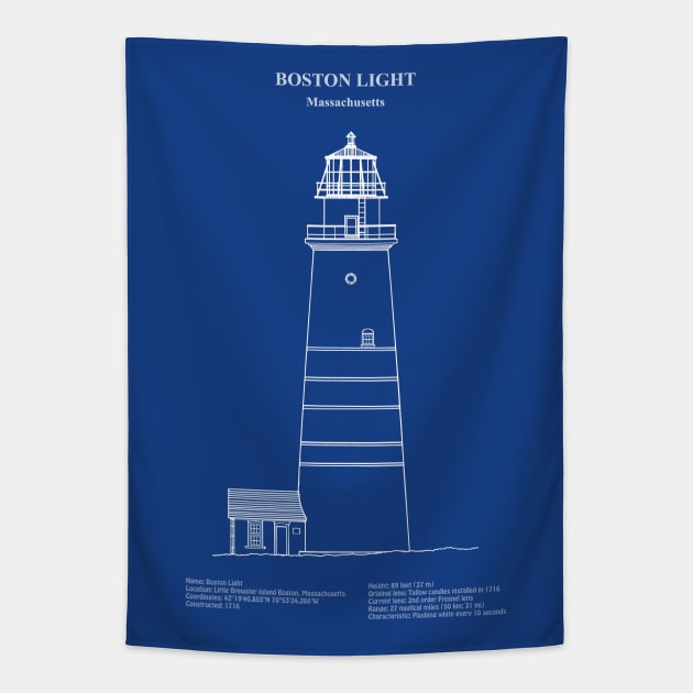 Boston Light Lighthouse - Massachusetts - ADpng Tapestry by SPJE Illustration Photography