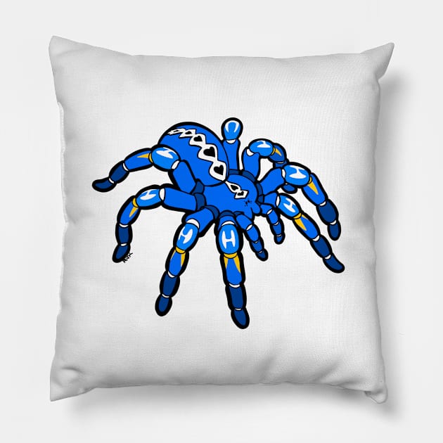 Blue Pokie Poecilotheria Metallica Gooty Sapphire Tarantula Bold Smooth Black Outline Pillow by RJKpoyp