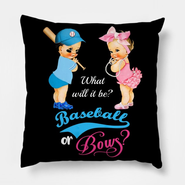 Cute Baseball or Bows Gender Reveal Pillow by Vigo