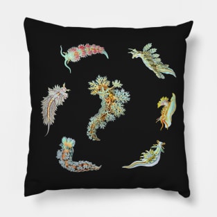 Nudibranch Set Ernst Haeckel Sea Foam Colors Pillow