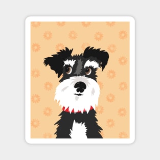 Black and White Miniature Schnauzer Dog with Orange Daisies Magnet