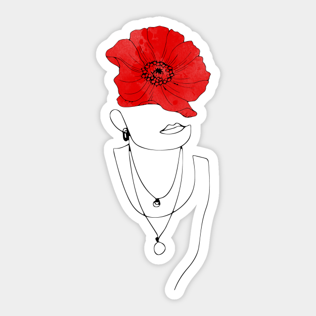 Woman Face Drawing With A Red Poppy Woman Line Drawing Sticker Teepublic Woman Face Drawing With A Red Poppy Woman Line Drawing Sticker Teepublic