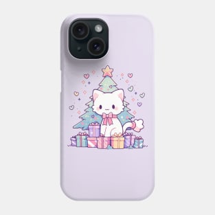 A meowy Christmas (white cat) Phone Case